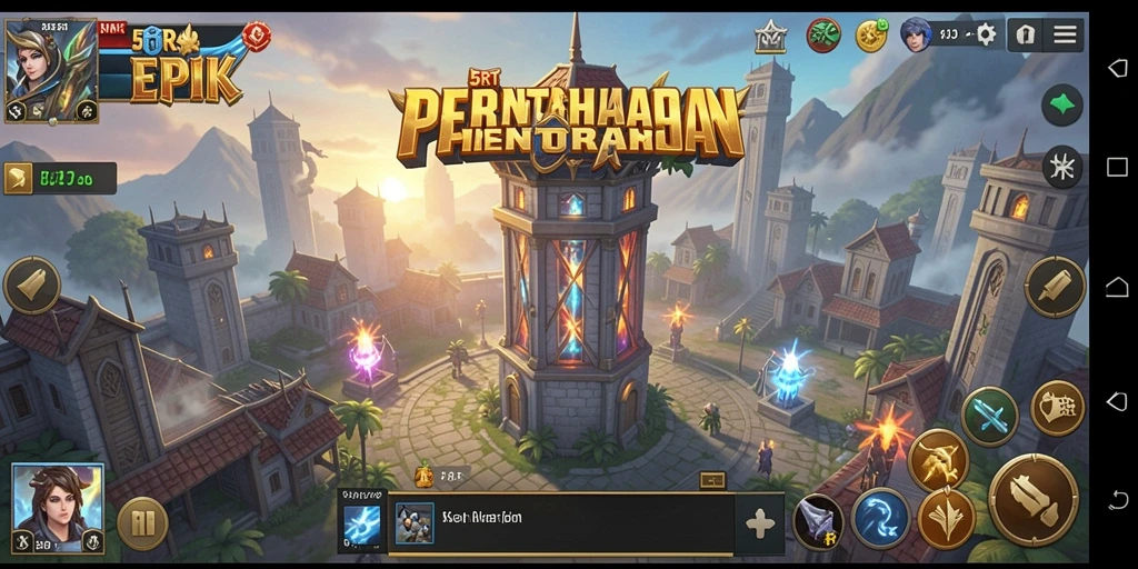 Tampilan gameplay menara pertahanan yang mendebarkan di 5RT.