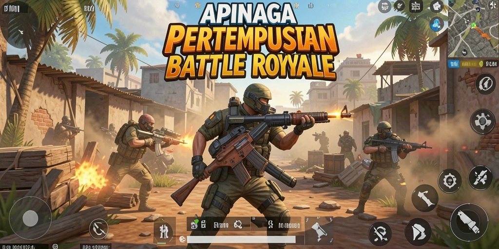 Screenshot APINAGA menampilkan aksi pertempuran seru dalam dunia Battle Royale.