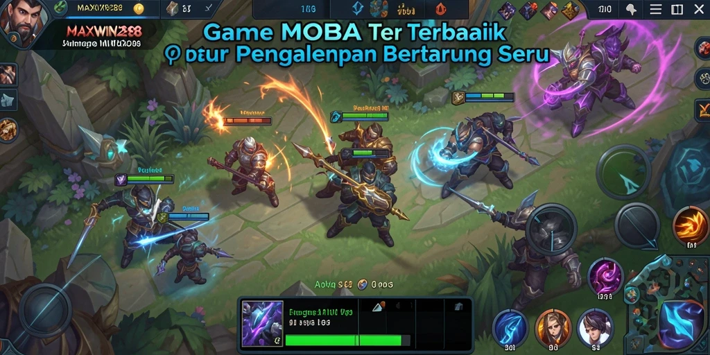 Tampilan seru dari gameplay <strong>MAXWIN288</strong> dalam pertarungan MOBA.