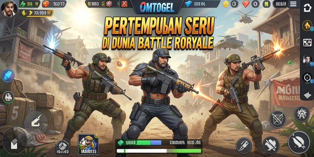 Tampilan aksi pertempuran seru dalam OMTOGEL di arena Battle Royale.