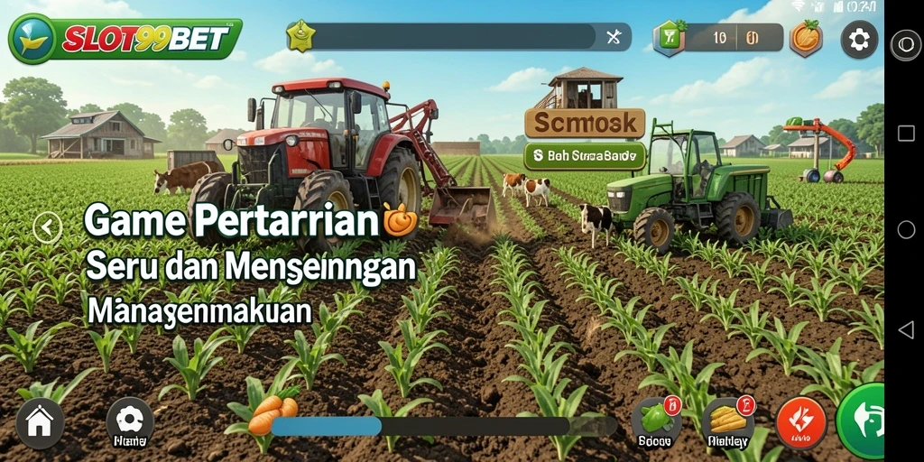 Tampilan gameplay SLOT99BET yang menonjolkan aktivitas bertani.