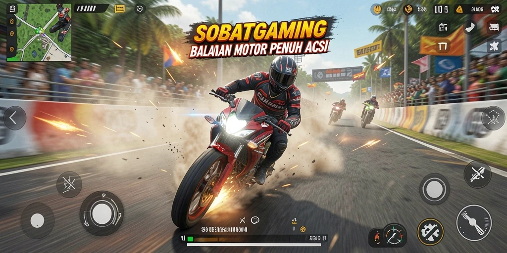 Tampilan gameplay balapan motor yang mendebarkan dan realistis.