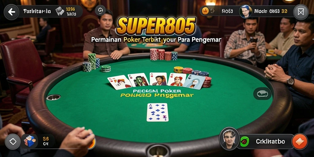 Screenshot utama SUPER805 menampilkan aksi seru permainan poker.