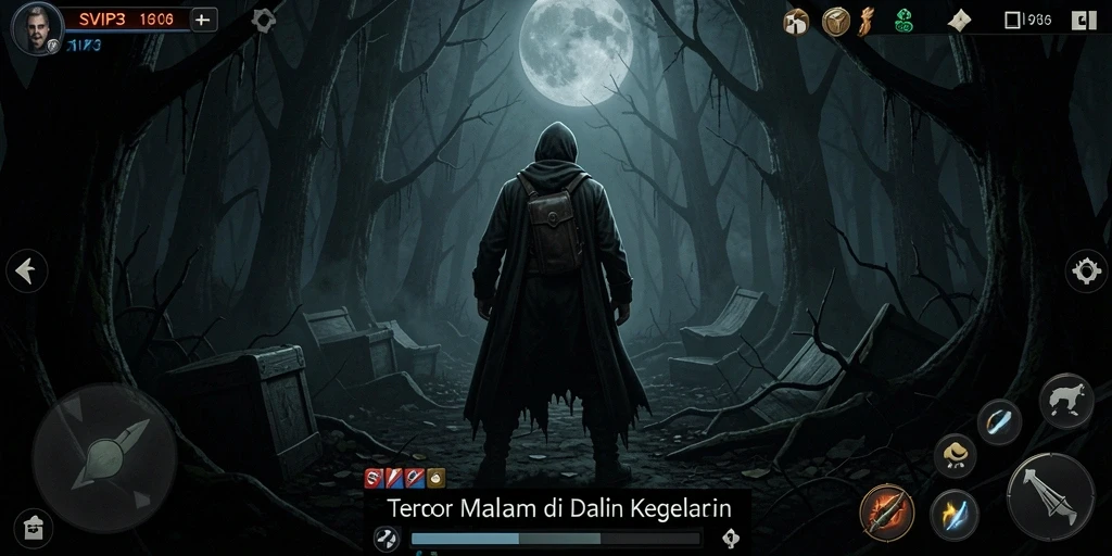 Screenshot gameplay SVIP3 dengan suasana horor yang menegangkan.