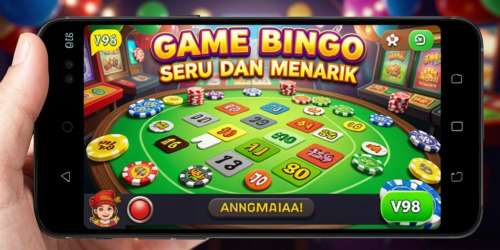 Tampilan gameplay V98 dengan suasana bingo yang seru.