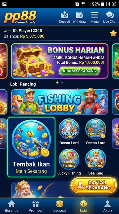 Tampilan utama aplikasi pp88 yang user-friendly.